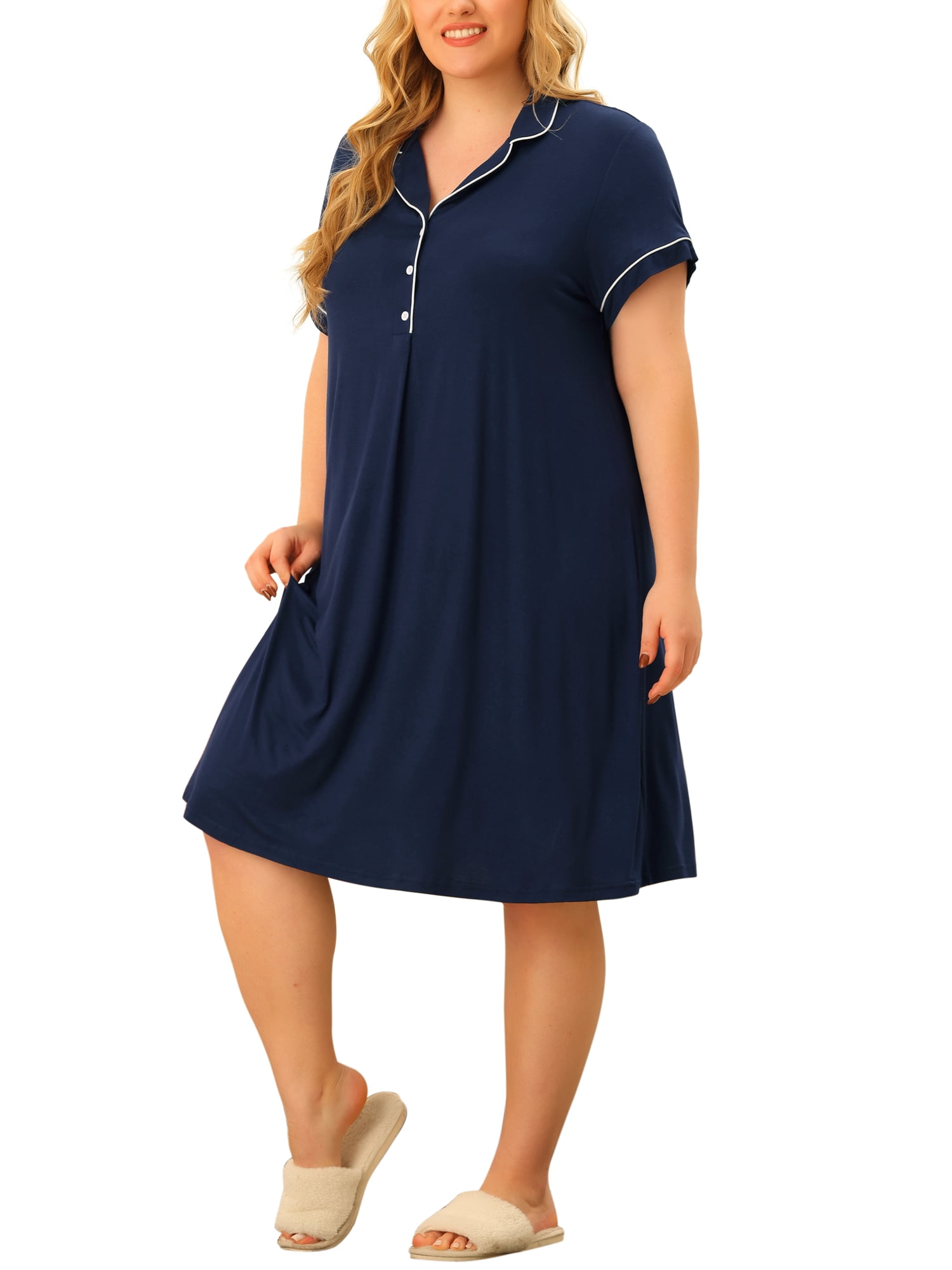 Unique Bargains Women's Plus Size Sleep Shirt Short Sleeves Nightgown Nightdress