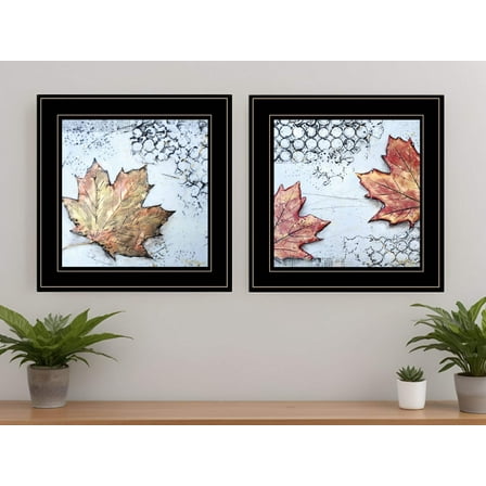 HomeRoots 407065 Channeling Fall Leaves Black Framed Print Wall Art - Set of 2