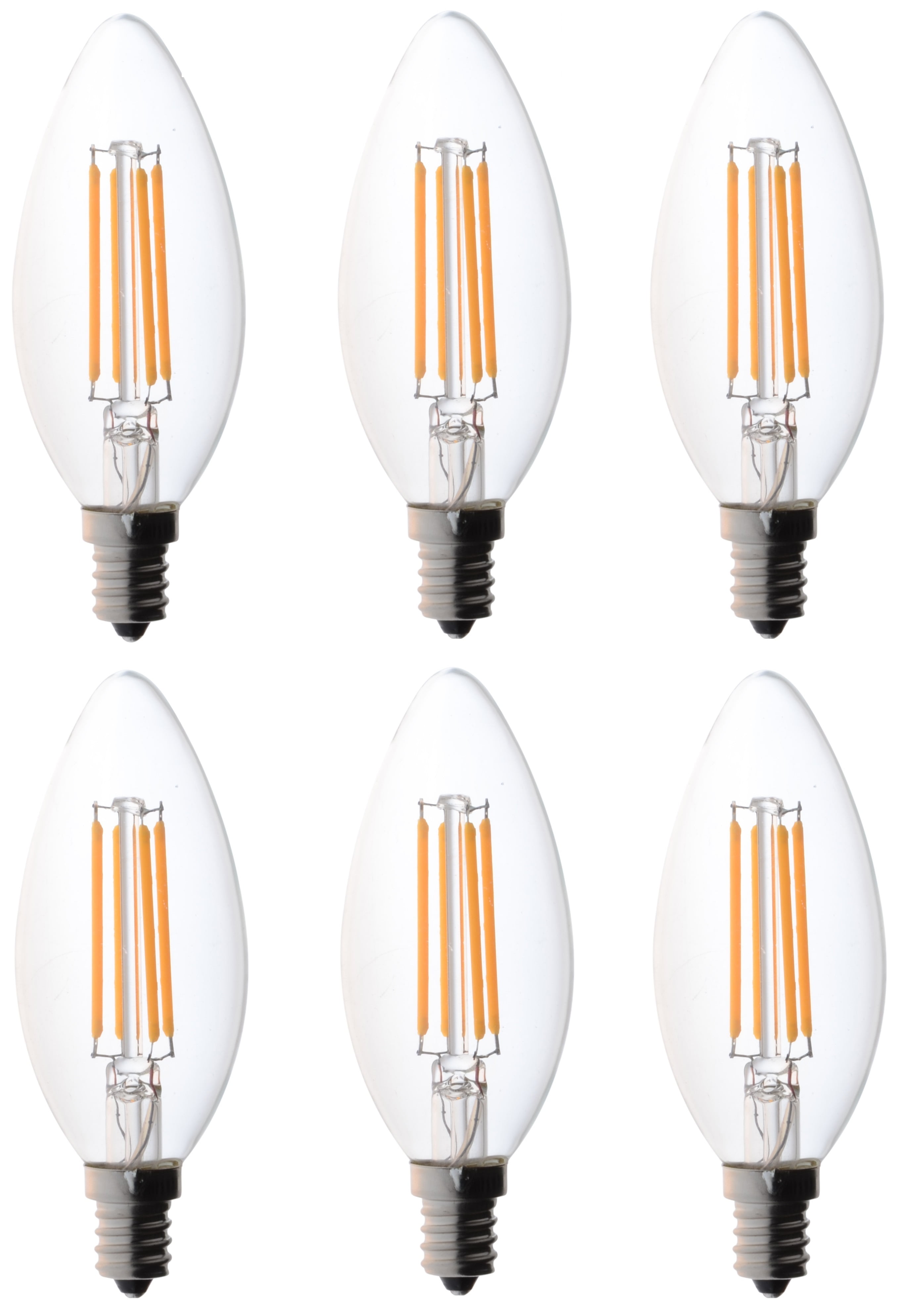 6 Pack Bioluz LED Candelabra Bulb B C Type E12 Small Base High Efficiency LED Candle Bulbs UL - Walmart.com