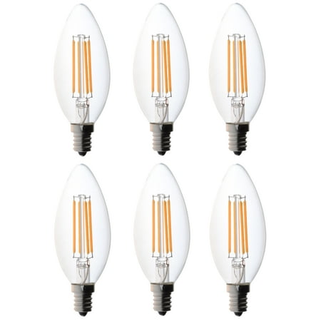 6 Pack Bioluz LED 40W Candelabra Bulb B Type C Type E12 Small Base High Efficiency LED Candle Bulbs UL