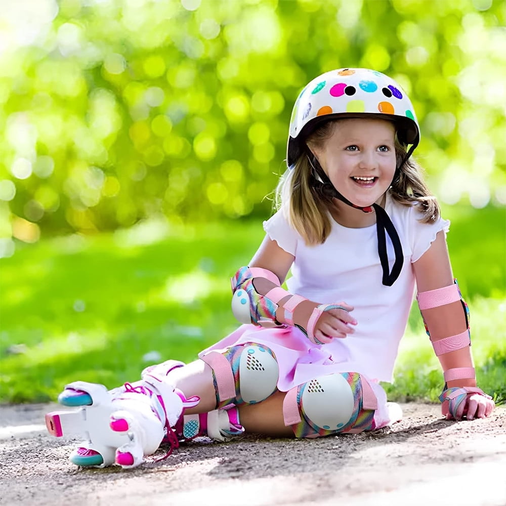 Rainbow Unicorn Knee Pads for Kids Knee Elbow Pads Wrist Guards with Drawstring Bag Adjustable Protective Gear Set for Girls Boys Roller Skating Bike Cycling Skateboard Scooter Shiny Medium