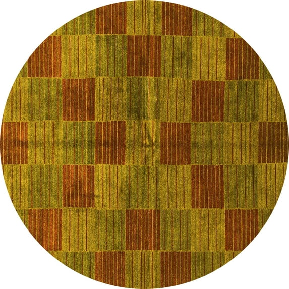 Ahgly Company Machine Washable Indoor Round Checkered Yellow Modern Area Rugs, 6' Round