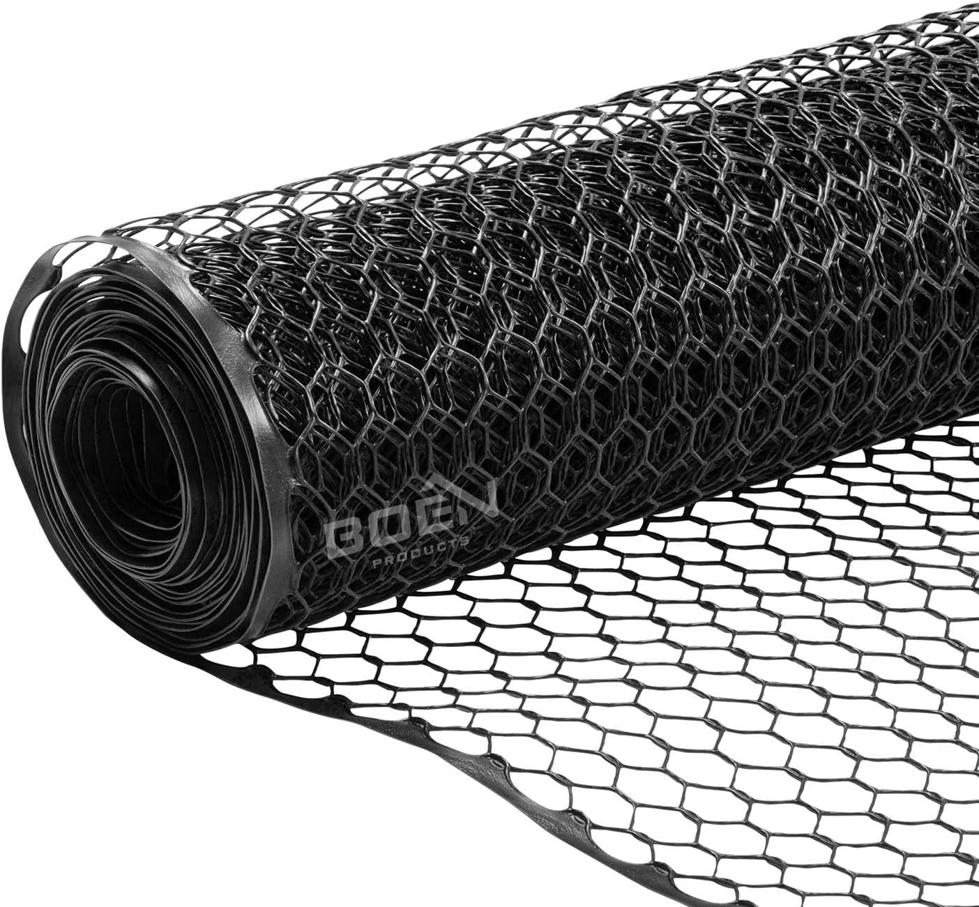Boen - Plastic Hex Chicken Wire Mesh Temporary Fence Roll (4' x 50' - Black) - Plastic Fence Poultry Netting for Temporary or Semi Permanent Enclosures, Deer Netting Fence, Construction Fencing