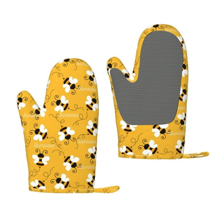 

Lafuoo Cute Bee Butterfly Yelllow Pattern Silicone Anti-Scalding Gloves Hanging Rope Gloves are Suitable for Kitchen Utensils for Kitchen Baking Cooking Outdoor Barbecue