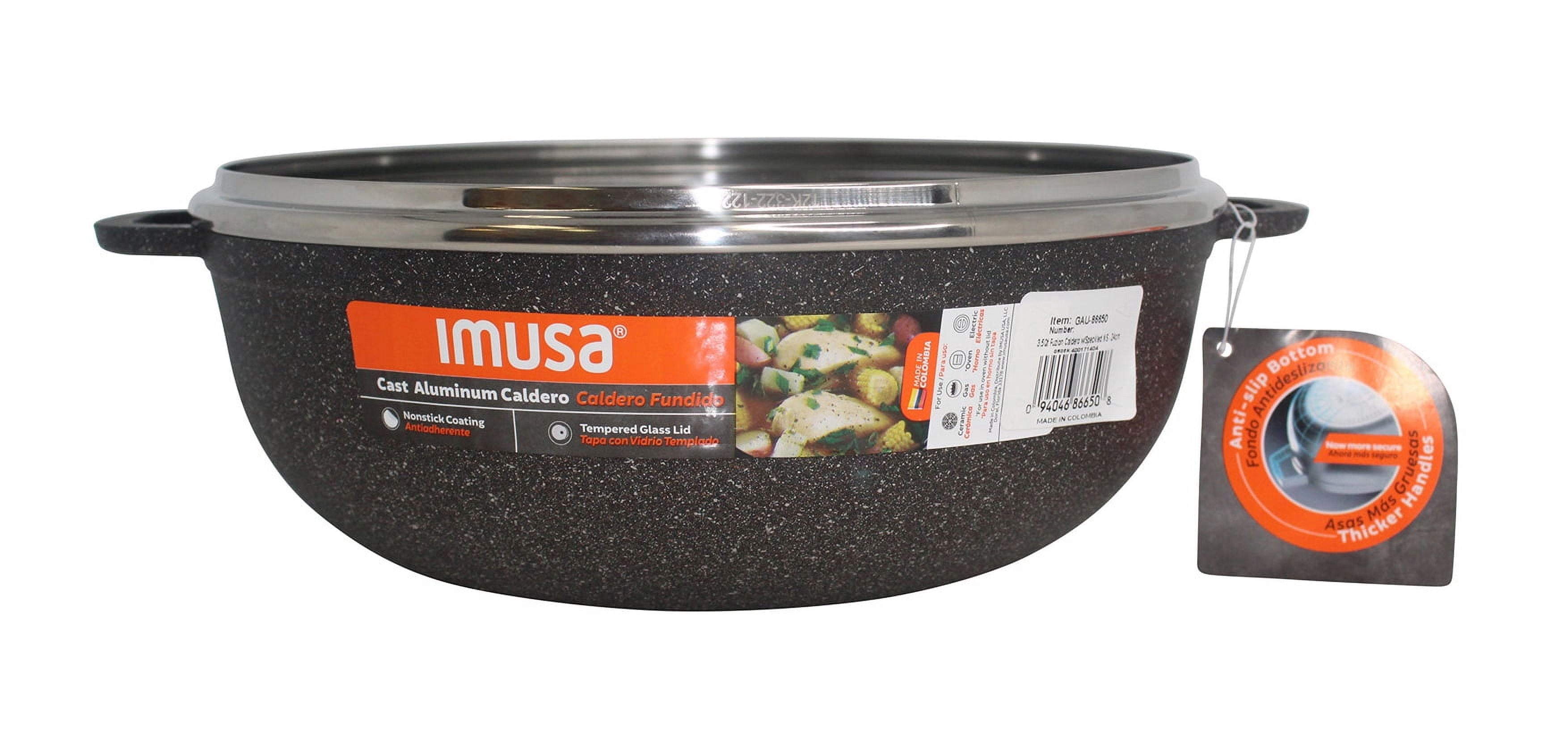 IMUSA 3.5qt Fuzion Cast Aluminum Bronze Speckled Nonstick Caldero with Glass Lid, Black - 24cm