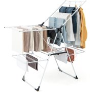Clothes Drying Rack, 2-Tier Folding Laundry Drying Rack with Height-Adjustable Wings, 33 Drying Rails, Middle Sock Clips, Side Wave-shaped Bars, Freestanding Laundry Hanger, No Assembly Needed