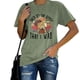 thumbnail image 1 of Camiseta de verano holgada, transpirable y con estampado de letras, color verde oliva, manga corta para mujer, 1 of 6