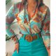 thumbnail image 4 of Puntoco Conjunto de dos piezas para mujer, tops estampados de manga larga con cuello en V, traje informal corto sólido, liquidación Puntoco Puntoco-798, 4 of 6