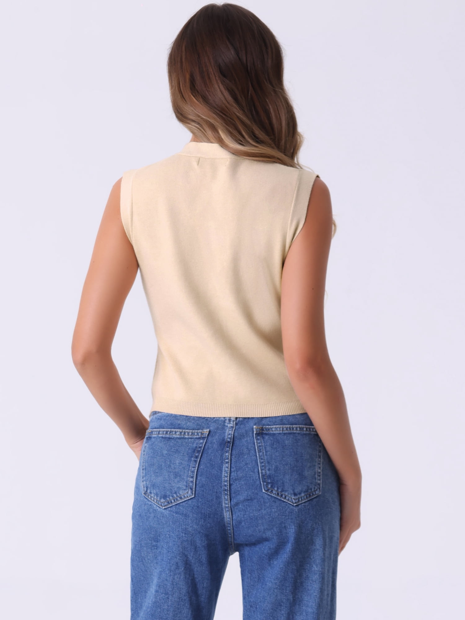 DARING DIVA Stylish Sleeveless V Neck Cropped Button Up Sweater Vest XL Apricot