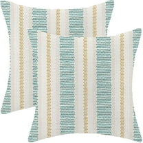 Aqua Teal Mustard Yellow Outdoor Pillow Covers 16 x 16 Inch, Beige Polka Dots Striped Decor Throw Pillows for Couch Bed, Boho Modern Farmhouse Decorative Pillowcase Linen Cushion Cover Set of 2