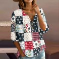 thumbnail image 2 of Women's Patchwork Floral Print 3/4 Sleeve Henley Top - V-Neck Button Tunic Blouse, Loose Fit Boho Casual Summer Shirt for Vacation, Beach, Daily Wear Dark Purple XXXL, 2 of 6