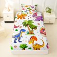 thumbnail image 3 of Metsweet 3D Cute Dino Twin Sheets 3pcs, Cartoon Animal Bedding, Pink Orange Purple,1 Fitted Sheet, 1 Flat Sheet and 1 Pillowcase, 3 of 5