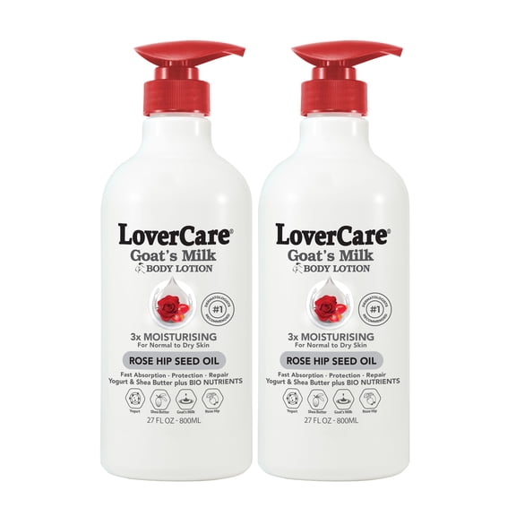 2-Pack LoverCare Goat's Milk Body Lotion 27 fl oz (800ml) Rose Hip Seed Oil