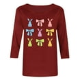 thumbnail image 6 of Fartey 2025 Easter Shirts for Women Cute Bunny Print 3/4 Sleeve Tops Slim Fit Crew Neck Tunic Blouse Plus Size Summer Casual Tees Loose Comfy Holiday T Shirts Wine S-5XL, 6 of 6