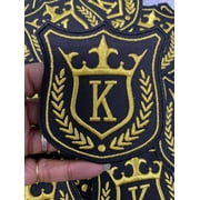 New, Gold Royal "K" (KING), 1-pc, Metallic Royalty Crest, Size 3.5", Iron-on Embroidered Patch, Patch for Men, Jackets, Hats, and More