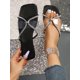 thumbnail image 1 of Summer And Autumn New Style Women'S Black Slippers, Flat With Rhinestone Decoration, Transparent Soft Sole, French Style Beach Flip Flops, 1 of 5