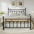 thumbnail image 2 of Amolife Queen Bed Frame, Metal Platform Bed Frame with Vintage Pattern Headboard, Black, 2 of 7