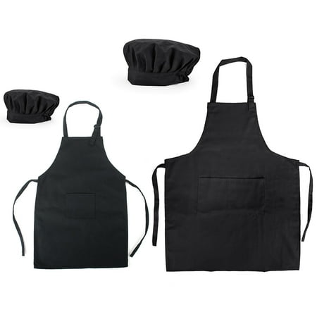 Kakadu Canvas Hat - Opromo Cotton Canvas Aprons, Chef Hats for Women and Kids, Parent-Child Set-Black-Kid S/Adult L