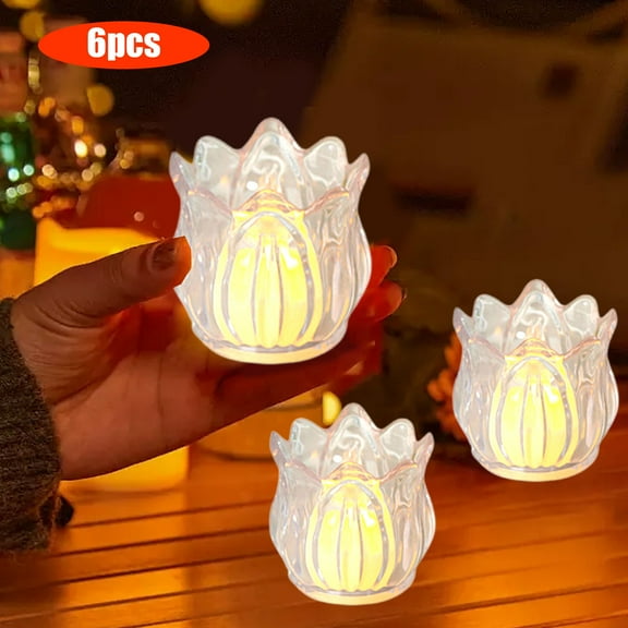 6Pcs Tulip Votive Candle Holders LED Lights, Pink Thick Glass Tea Light Candle Holder Bulk, Tealight Candle Jars for Wedding Table Decor, Party Supplies, Bridal Shower, Tables Centerpieces