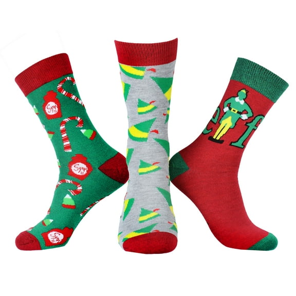 Elf The Movie Socks Men's Buddy The Elf Designs 3 Pairs Mid-Calf Crew Socks