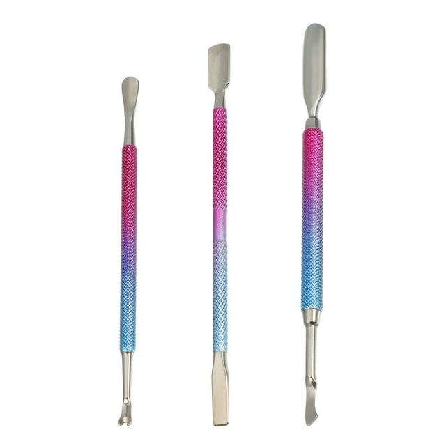 Juego de empujador de cutículas Unique Bargains 3 uds acero inoxidable rosa rojo y azul