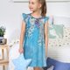 thumbnail image 4 of Balery Hanging Orchids Floral Blue Camisón de princesa para niñas, pijama de algodón con mangas abullonadas, suave y bonito.-Large, 4 of 6