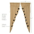 thumbnail image 2 of VHC Brands Burlap Natural with Black Stars Primitive 84"x36"x18" Prairie Panel Pair Tan Rod Pocket Stenciled Cotton Drawstring Ties Window Curtains, 2 of 4
