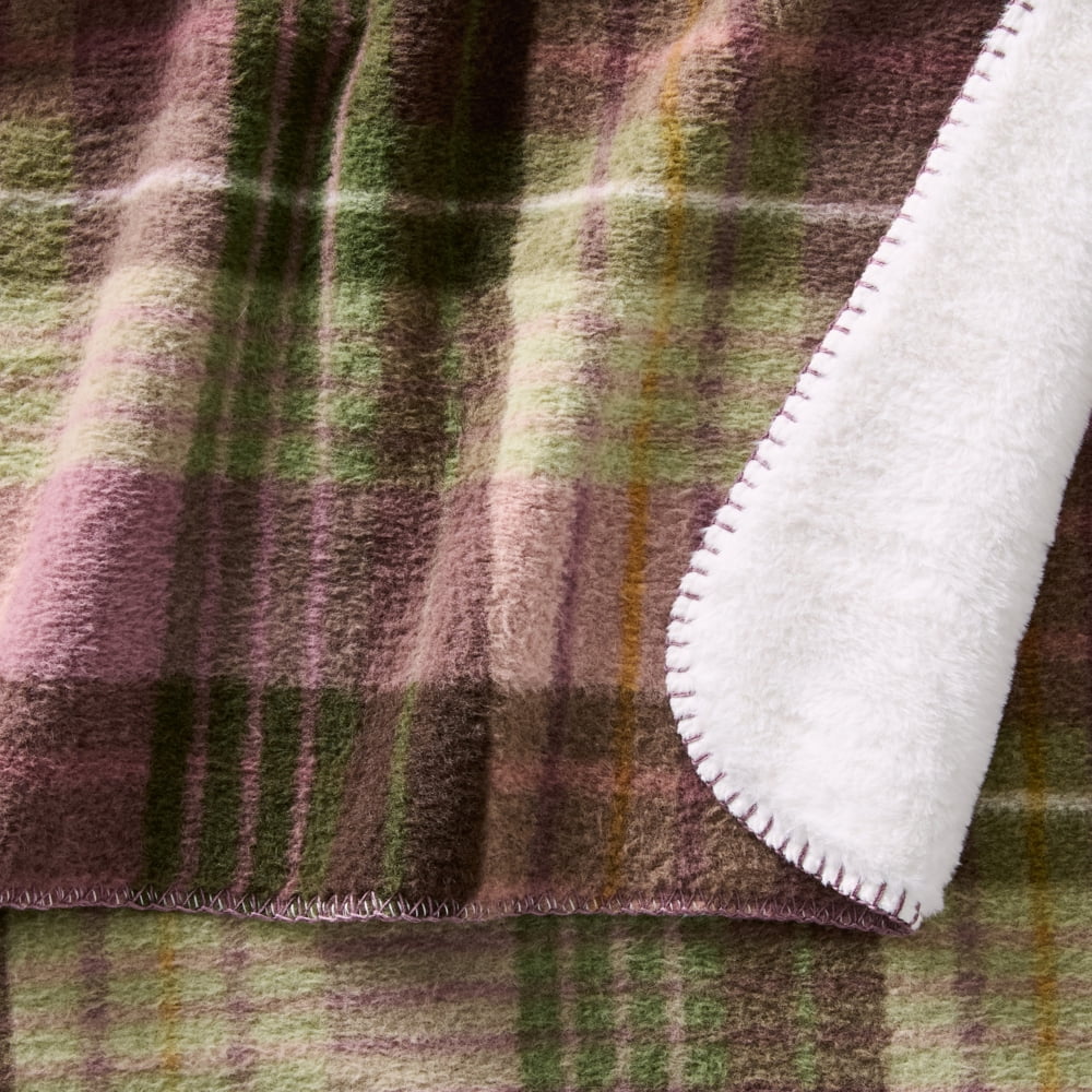 Better Homes & Gardens Violet Plaid Faux Wool Reverse to Faux Fur Throw, 50" x 72"