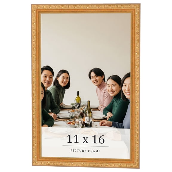 11x16 Frame Gold Solid Wood Picture Frame Width 1.125 Inches | Interior Frame Depth 0.375 Inches |