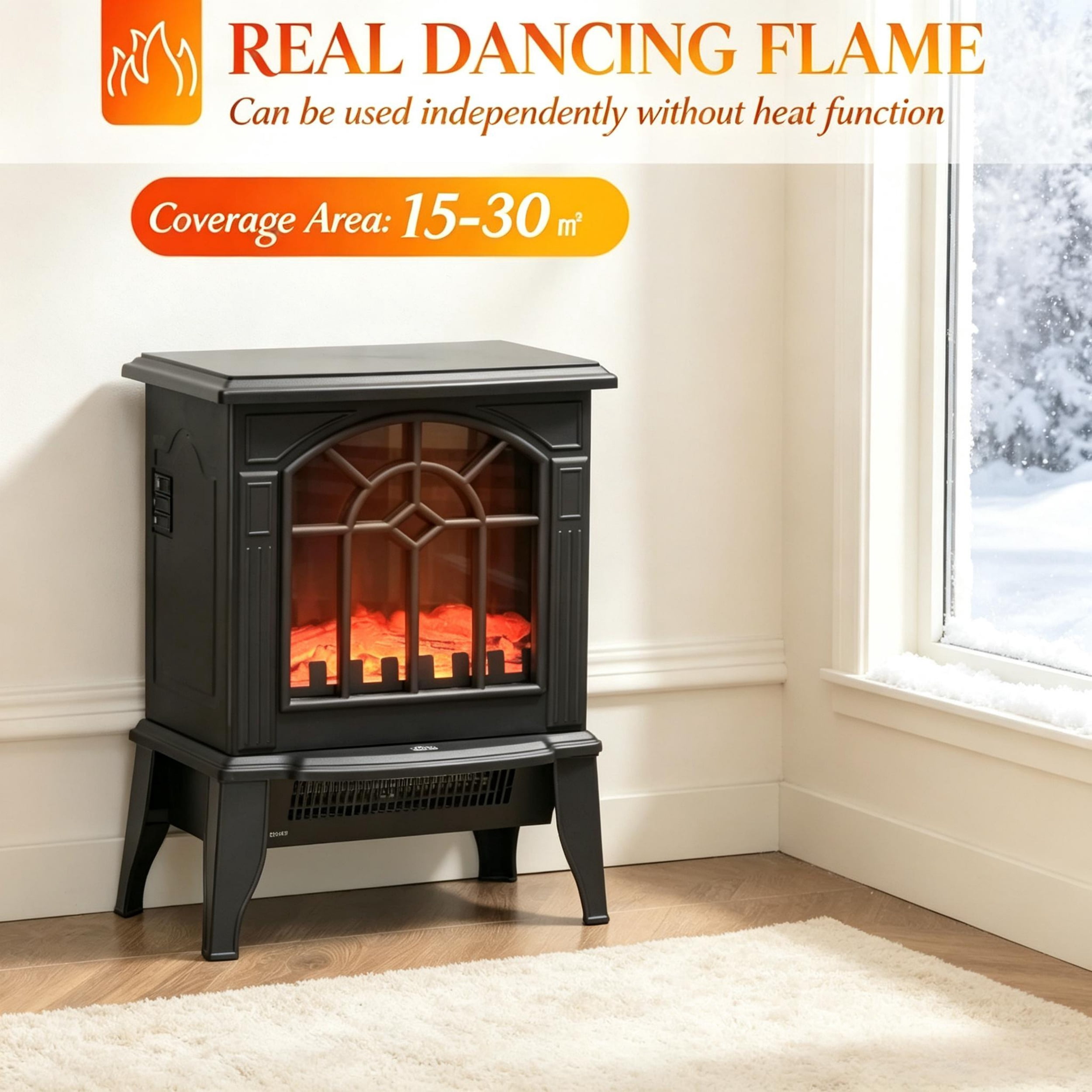 Freestanding Electric Fireplace Heater with Realistic Flame Effect,Electric Fireplace,Portable Electric Heater