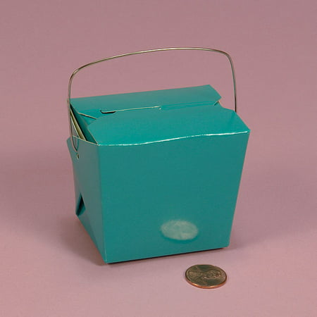 Turquoise Blue Medium 4 x 3-1/2 x 4 inches Colored Paper Chinese Take Out Food Favor Boxes, 24