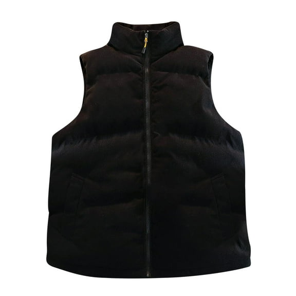 HOOMEUMY Mens Warm Cotton-Padded Vest Loose Fit Design Casual Workout Sleeveless Clothes Fashion 2025 Trendy Classic Solid Coat Stand Collar Jacket Black XXL