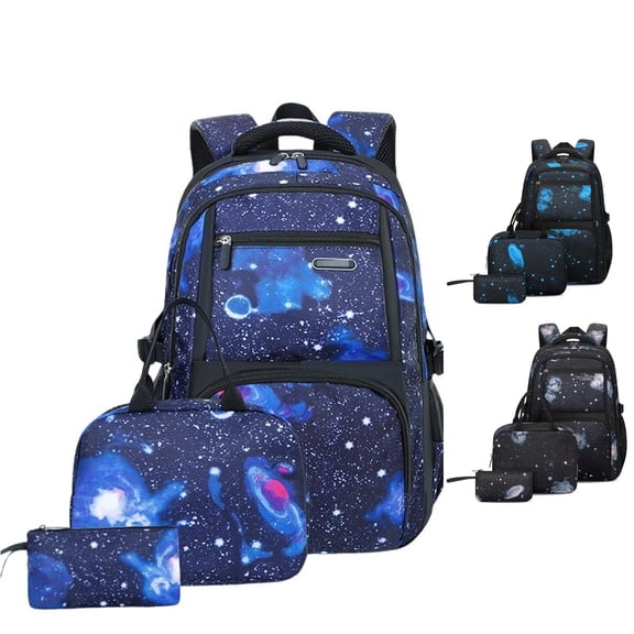 UJNDER Kids Starry Sky Backpack with Matching Pouch and Pencil Spacious 3 Piece Set for Boys and Girls Everyday School Use,Dark Blue,Mid