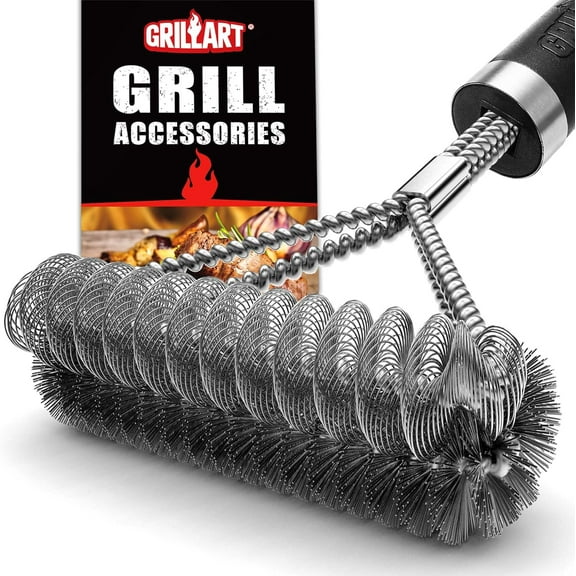 Grill Brush [Wire   Helix] Combined BBQ Brush - Safe & Efficient Grill Cleaning Brush - 18" Grill Cleaner Brush Scrubber for Gas/Porcelain/Charbroil Grates – BBQ Accessories Gifts for Men/Dad