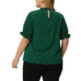thumbnail image 3 of Agnes Orinda Women's Plus Size St. Patrick's Day Pleated Mock Neck Star Print Puff Sleeve Blouse 1X Green, 3 of 7