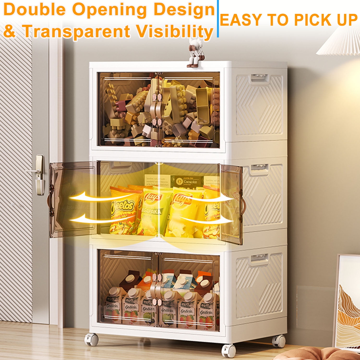 Storage Bins with Lids, 5 Tier Foldable Plastic Storage Container with Door, Stackable Collapsible Storage Bins for Closet Organizers and Storage, Secure Lock