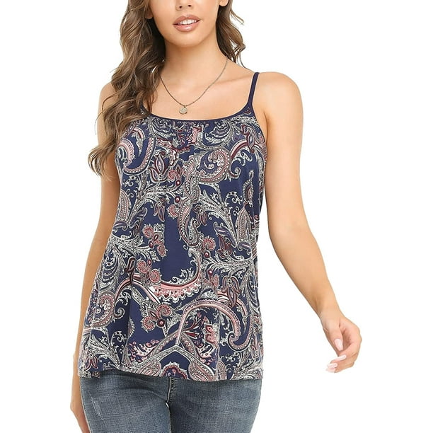 COMFREE Women's Tank Top with Built in Bra Camisole Flowy Swing Pleated Tank Top Cami with