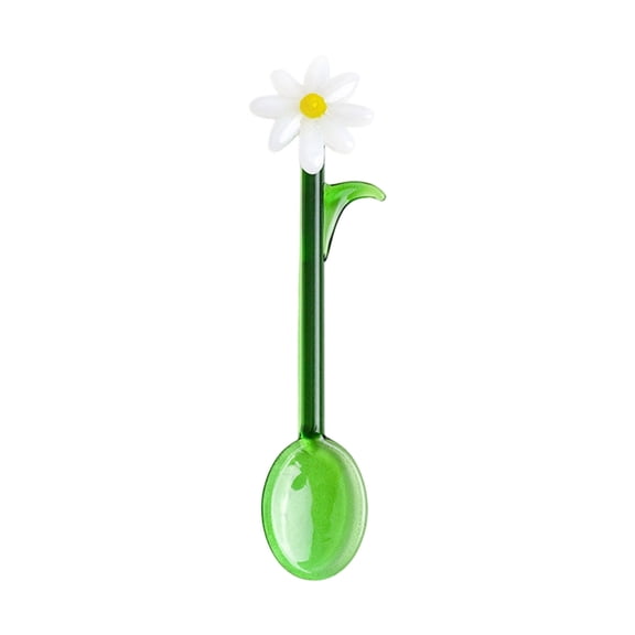 Heat Resistant Transparent Glass Stirring Spoon Artistic Flower Pattern Colored Coffee Stirrer For Hot Drink and Dessert