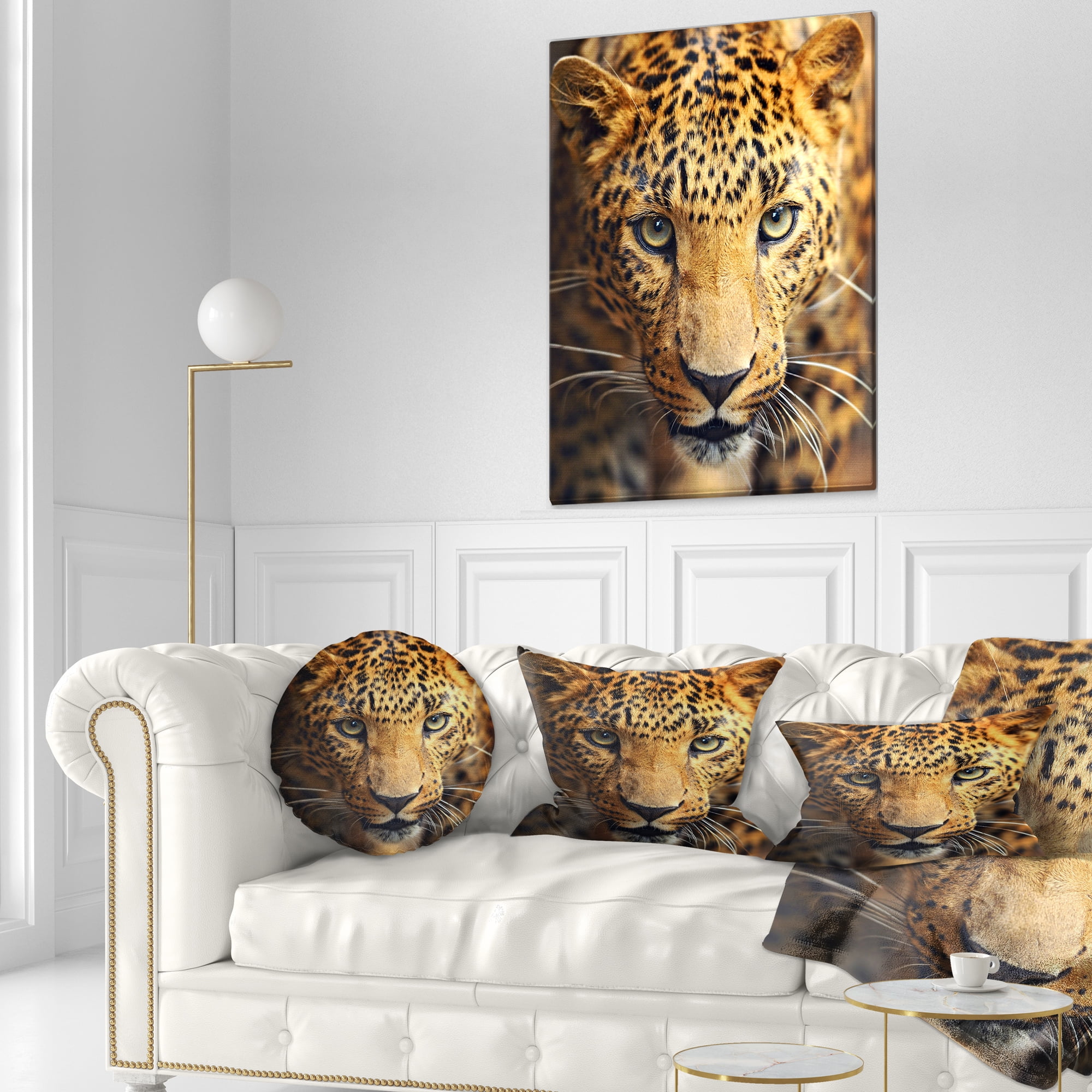 Designart Leopard Face Close Up - Abstract Throw Pillow - 12x20