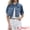 Blue, variant on DARING DIVA Women's Rolled Sleeve Button Down Crop Jean Jacket XS Deep Blue
