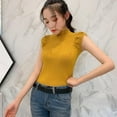 thumbnail image 3 of Débardeurs Femme Col Rond Mi-Col Roulé Slim Fit en Tricot Sans Manches T-Shirt Basique Blouse Tops Blanc, 3 of 7