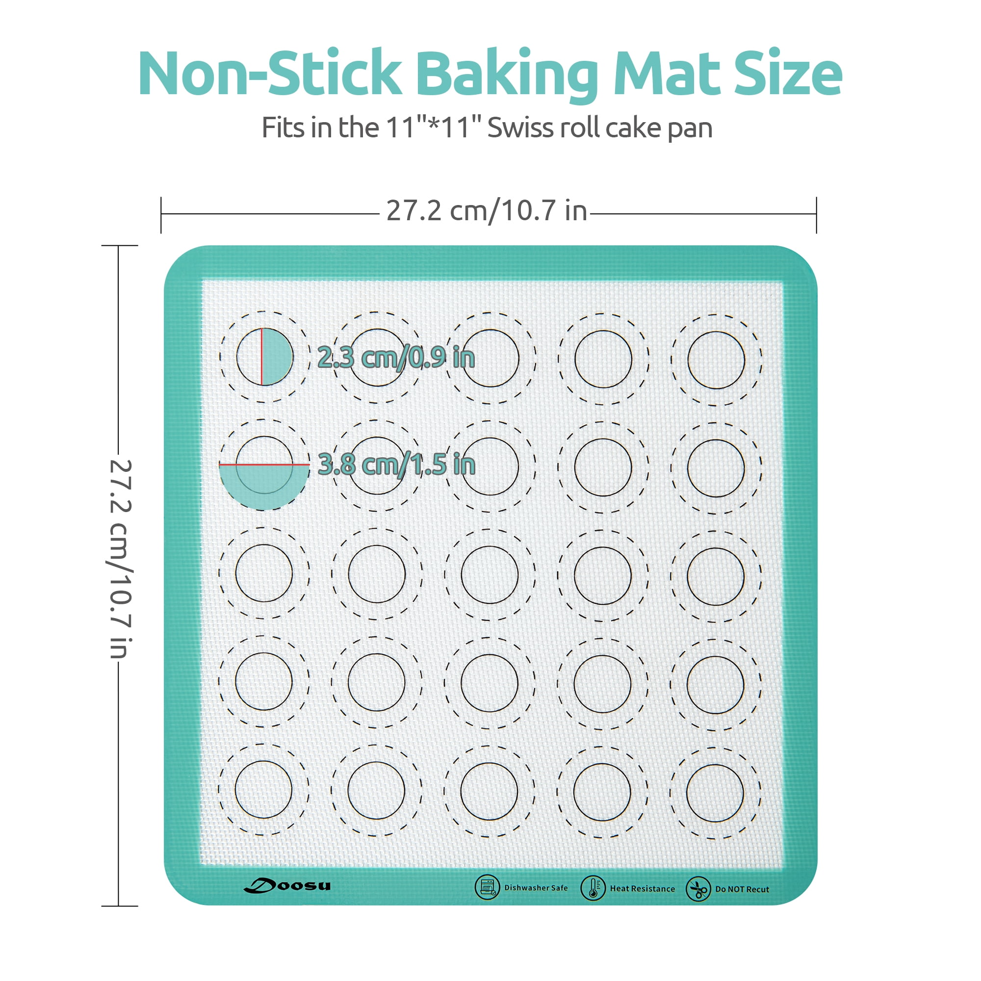 Doosu Silicone Baking Mats of 2, 11x11 Inch Non-Stick Food Safe Heat Resistant Macaron Mat