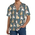 thumbnail image 3 of Honeii 's Cartoon Bulldog 1 for men's short-sleeved button-up collared shirt featuring a pocket, perfect for beach vacations, and travel adventures., 3 of 5