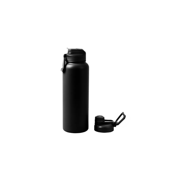 Mainstays 40 fl oz Rich Black Solid Print Insulated Stainless Steel Water Bottle W/ 2