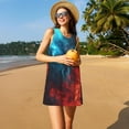 thumbnail image 3 of Fotbe Red And Blue Fire Pattern Women’s Summer Tank Midi Dress – Sleeveless A-Line Dress, Floral T-Shirt Dress, Casual Flowing Beach Sundress, 3 of 7