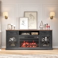 thumbnail image 2 of PAPROOS 70" Fireplace TV Stand for TVs up to 75", Farmhouse Entertainment Center with 23" Electric Fireplace, 2 Drawers, X-Glass Cabinets & Open Shelf, Black and Brown, 2 of 7