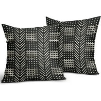 Black Decorative Pillow Covers 20x20 Inch Set of 2, Boho Cream Dots Herringbone Striped Pattern Bohemian Print Throw Pillow Cases Outdoor Cushion Covers Modern Farmhouse Sofa Couch Bed Decor