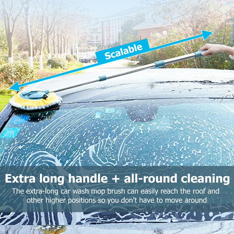 Gpoty 47.6inch Wash Mop Kit for Car with 180°Swivel Head Car Wash Brush  Telescopic Car Cleaning Brush Strong Water Absorption Microfiber Car Wash  Tool