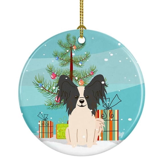 Merry Christmas Tree Papillon Black & White Ceramic Ornament