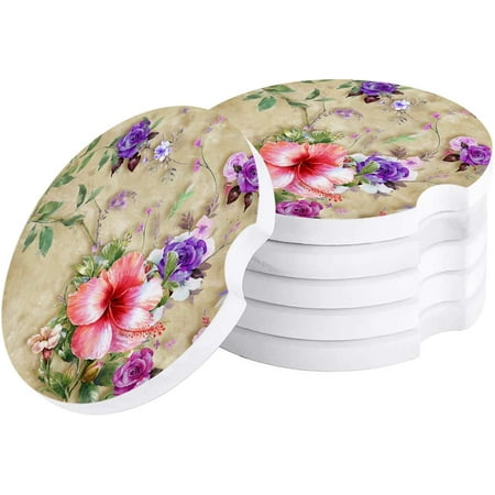 

FMSHPON Retro Oil Painting Morning Glory Set of 4 Car Coaster for Drinks Absorbent Ceramic Stone Coasters Cup Mat with Cork Base for Home Kitchen Room Coffee Table Bar Decor